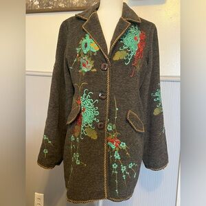 DB Sport Women’s Embroidered Wool Coat/Floral/Boho/Retro/ XL